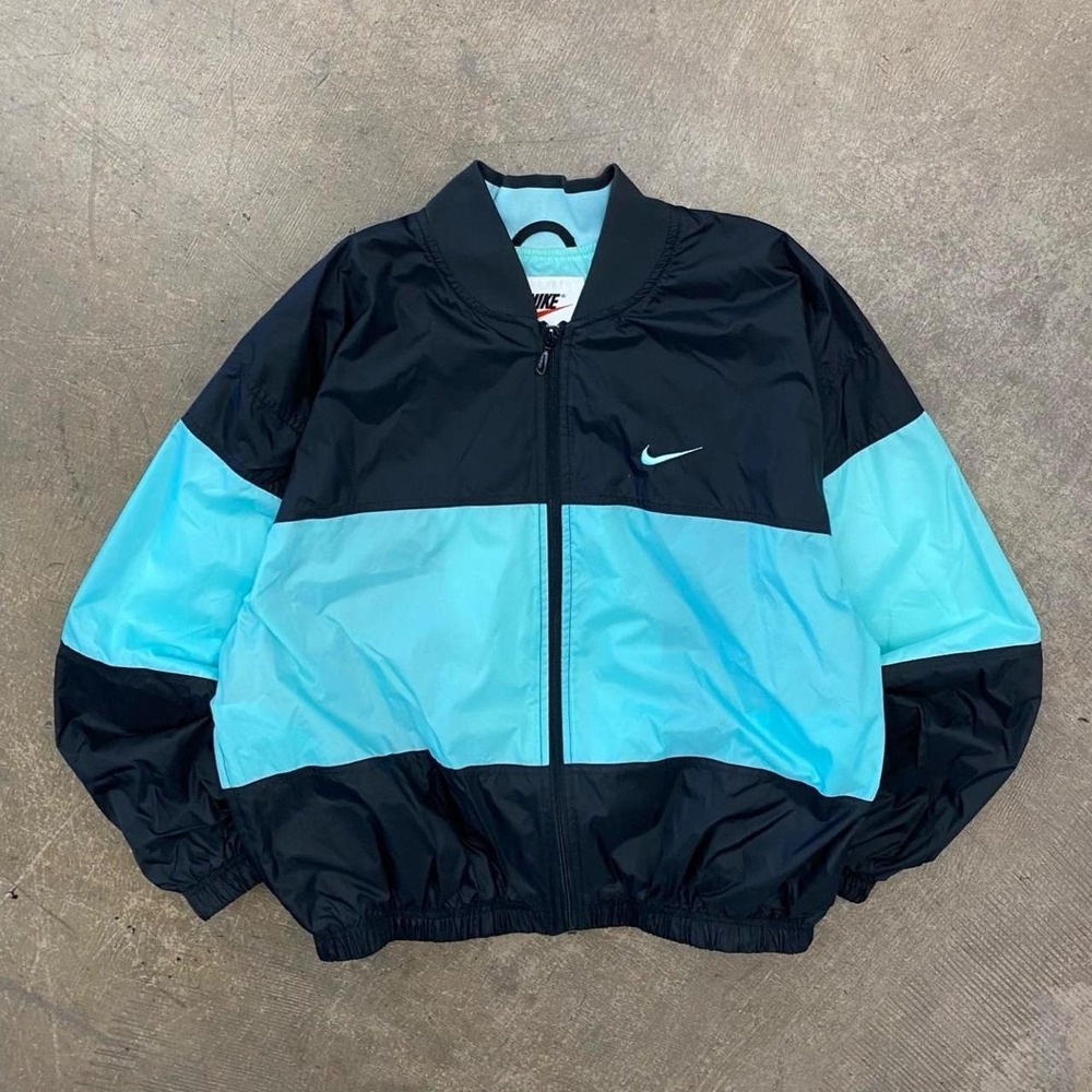 Vintage Nike 90s Full Zip Two Toned Teal and Black Windbreaker Jacket Large
